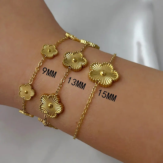 Stainless Steel Golden Clover Luxury Leaf Flower Bracelet