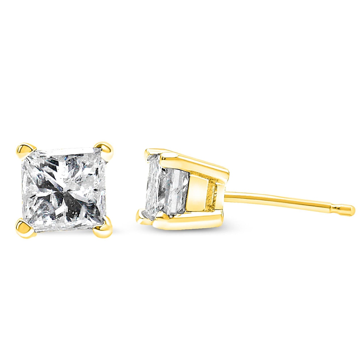 14K Yellow Gold 1/5 Cttw Princess-Cut Diamond Petite Classic Square Stud Earrings (I-J Color, I3 Clarity)