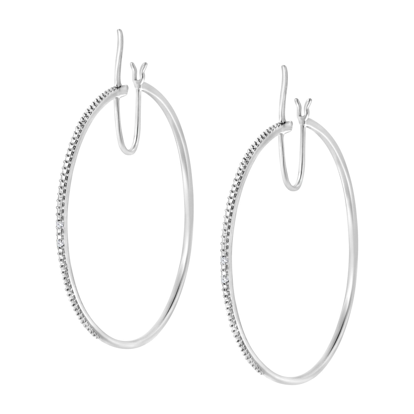 .925 Sterling Silver Diamond Accent Medium Sized Hoops Earrings (I-J Color, I2-I3 Clarity)