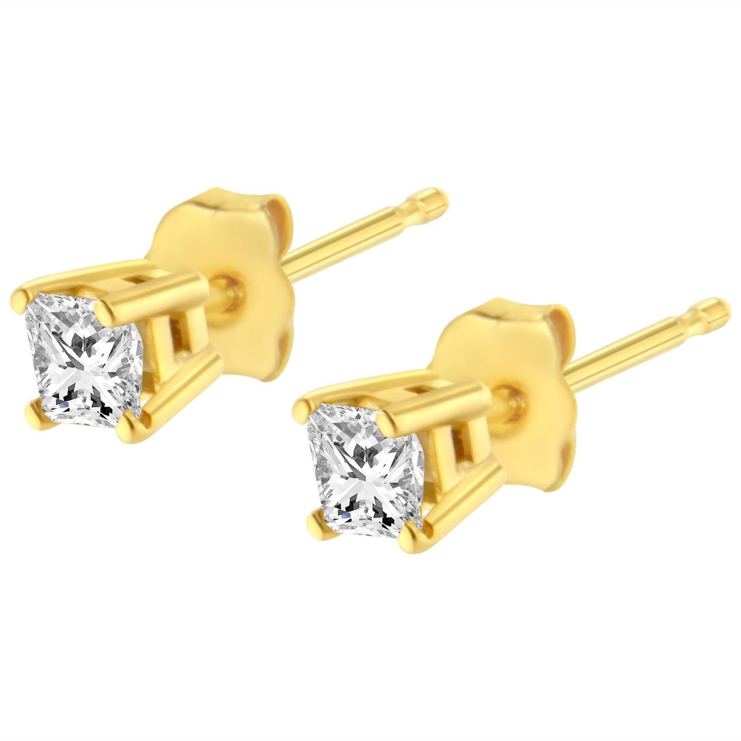 14K Yellow Gold 1/5 Cttw Princess-Cut Diamond Petite Classic Square Stud Earrings (I-J Color, I3 Clarity)