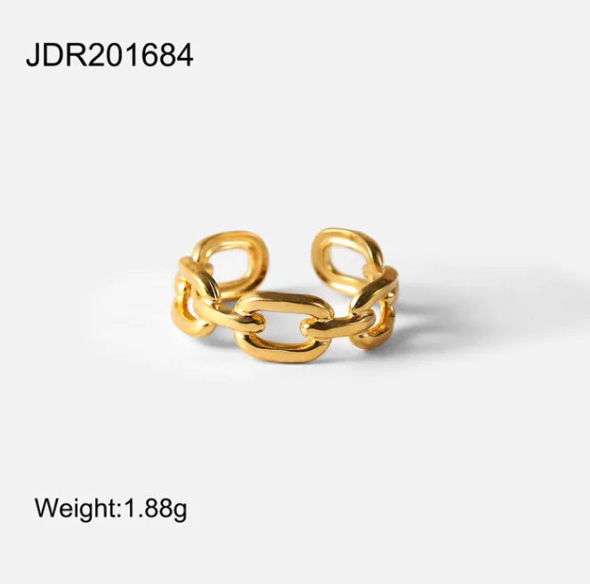 Twisted Link Chain Open Rings gold plated