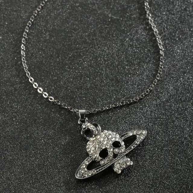 Skull Cross Saturn Necklace stainless steel